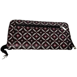 Fossil Leather Wallet Zip Around Burgundy Geometric Slim Clutch Bifold Organizer